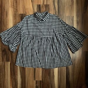 Gingham Print Peplum Top